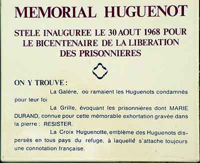 plaque du mmorial Huguenot de Ste