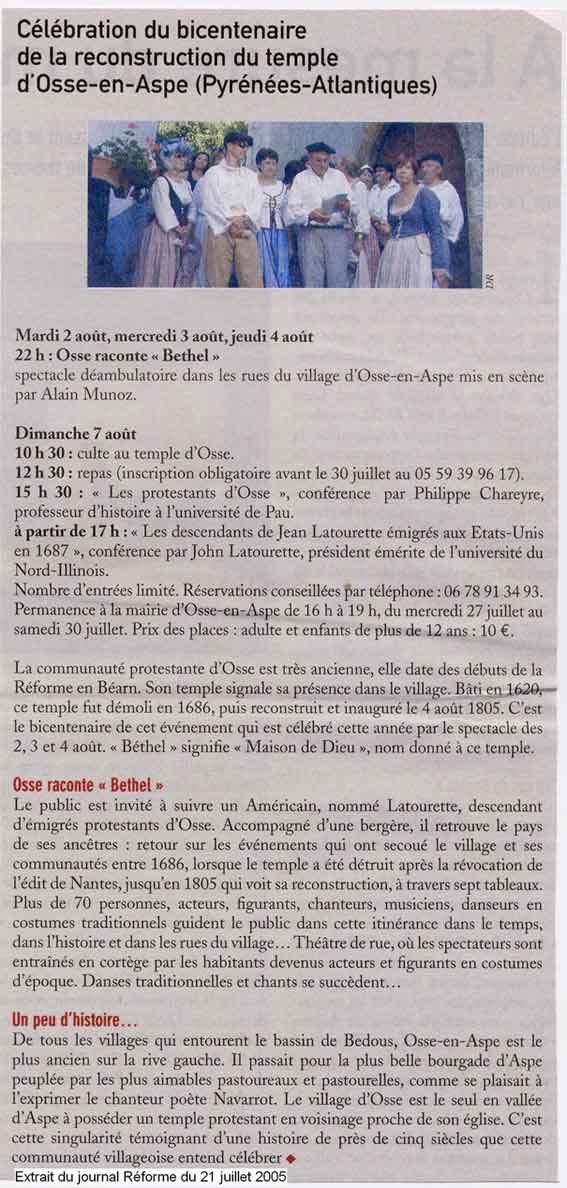 histoire de la paroisse protestante d'Osse en Aspe